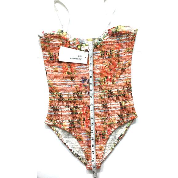Rococo Sand Size Small Ruffle Smocked Floral Bodysuit Straps Orange‎ Sunset - Picture 8 of 12